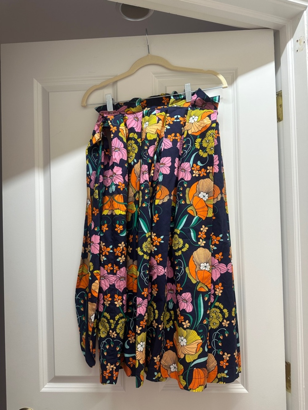 Corey Lynn Calter Floral Print Midi Skirt in Navy, Orange & Pink